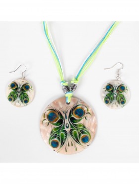 Fashion Butterfly Print Shell Necklace and Earrings Set